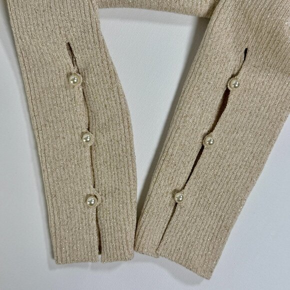Ann Taylor Light Golden Metallic Sweater Top with Button Wrist Details - Picture 9 of 9